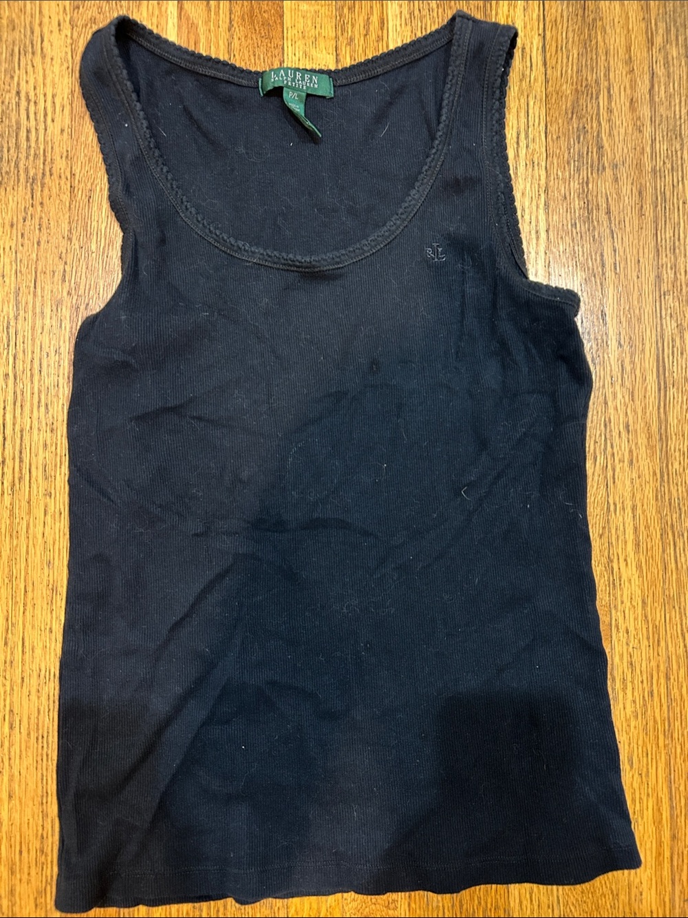 Ralph Lauren Black Ribbed Tank Top - Scoop Neck. Size large